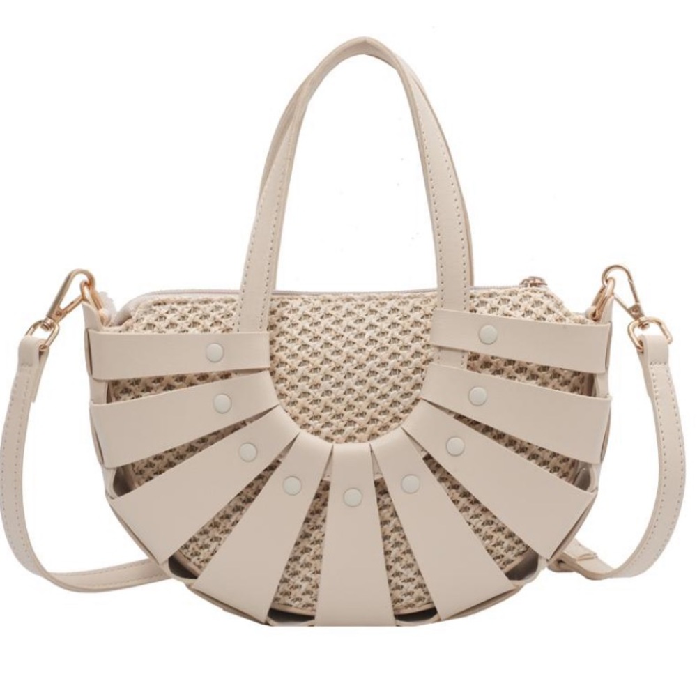 Last one!! 🔥 Beige Vegan Leather Rattan Semi Circle Crossbody Bag - Picture 3 of 9